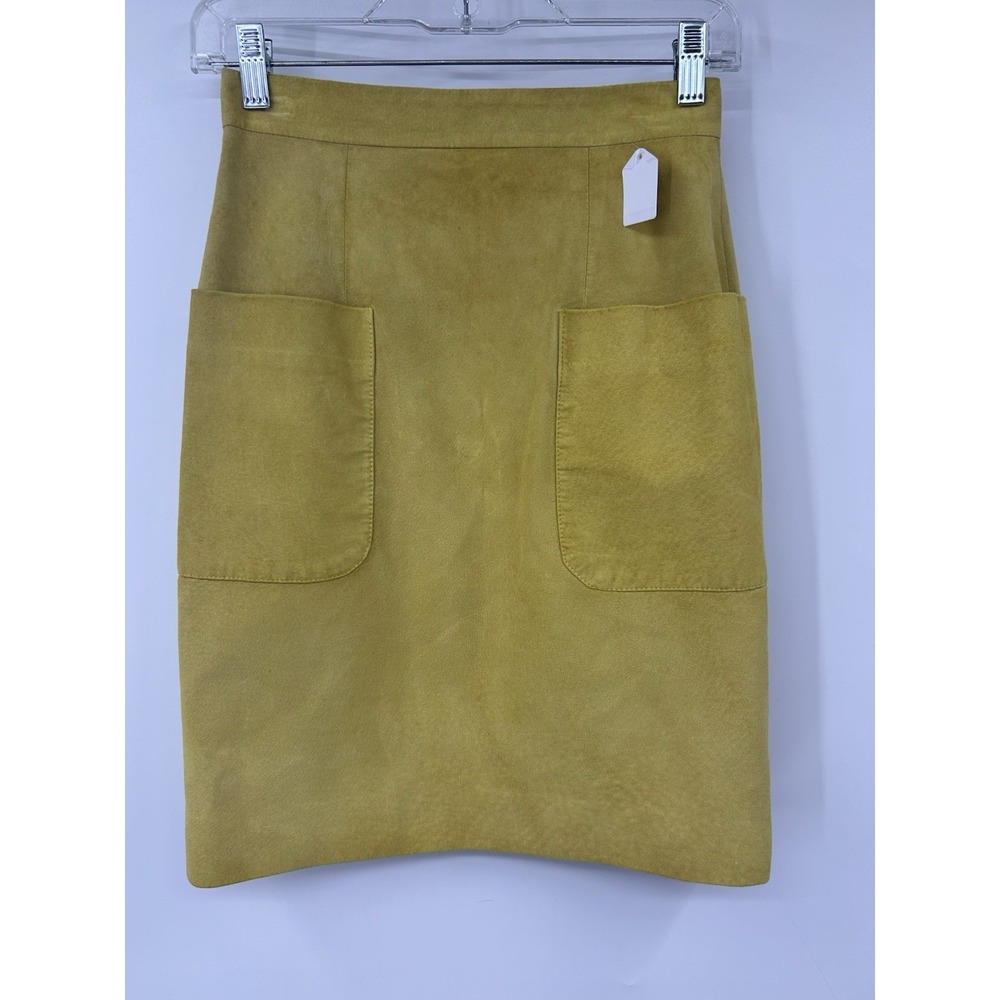U Unique Womens Yellow Suede Lined Mini Skirt Size 2 Pocketed Casual Short Skirt